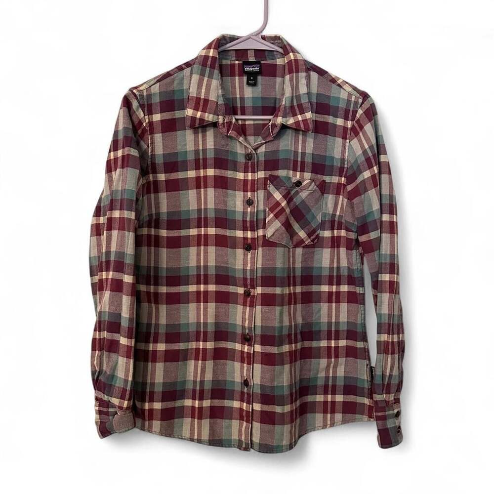 Patagonia Organic Cotton Plaid Flannel Shirt Women’s Size 0 Long Sleeve Burgundy